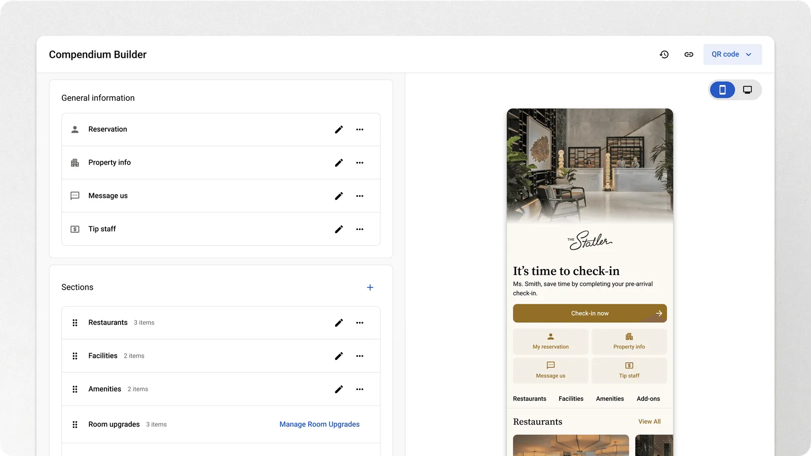 Content management system (CMS) for hotel staff to customize their compendium