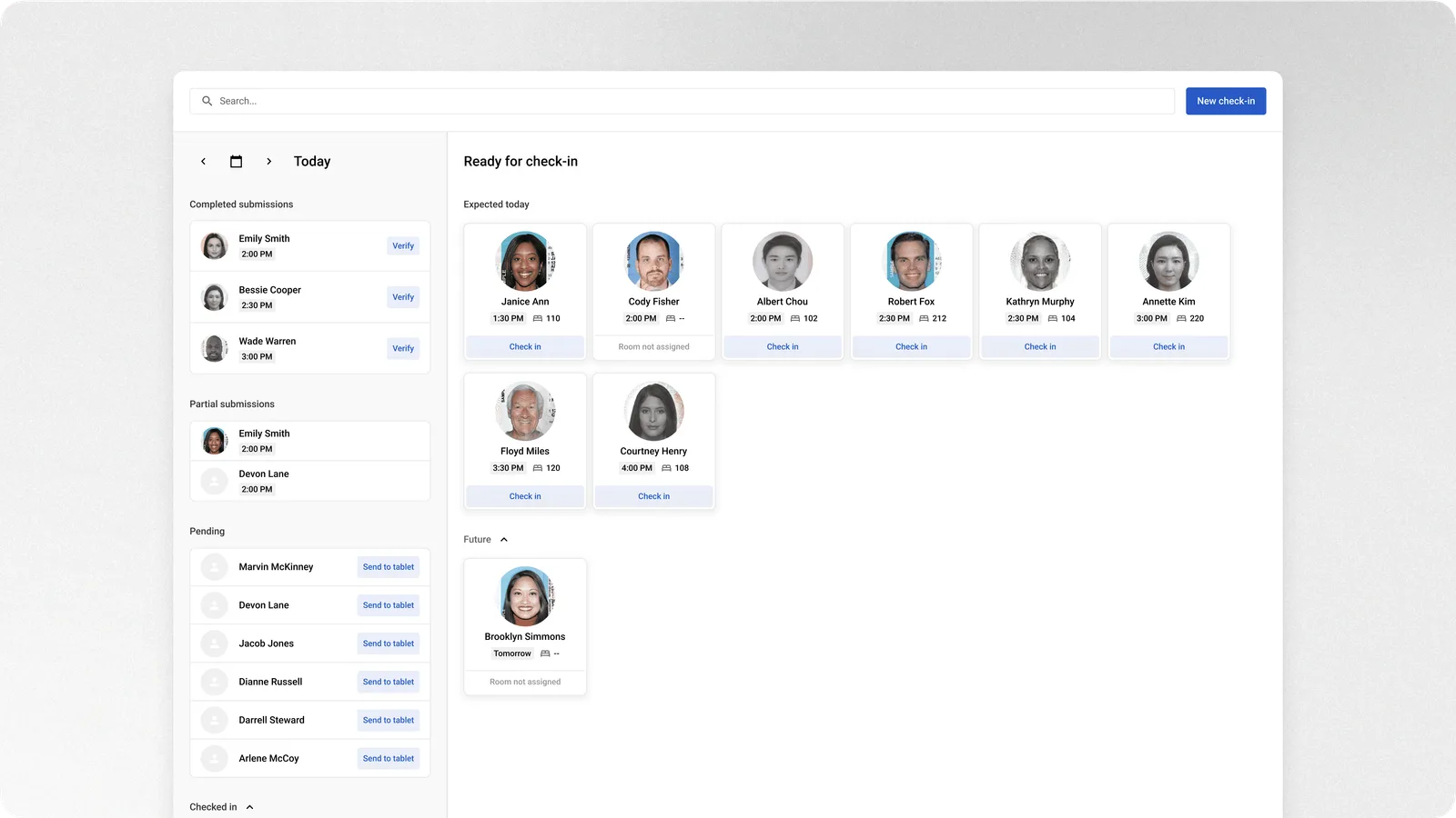 Hotel staff-facing dashboard design with guest ID photo for easy recognition