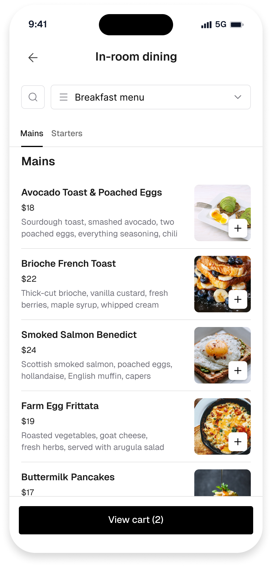 F&B mobile ordering — browse menu