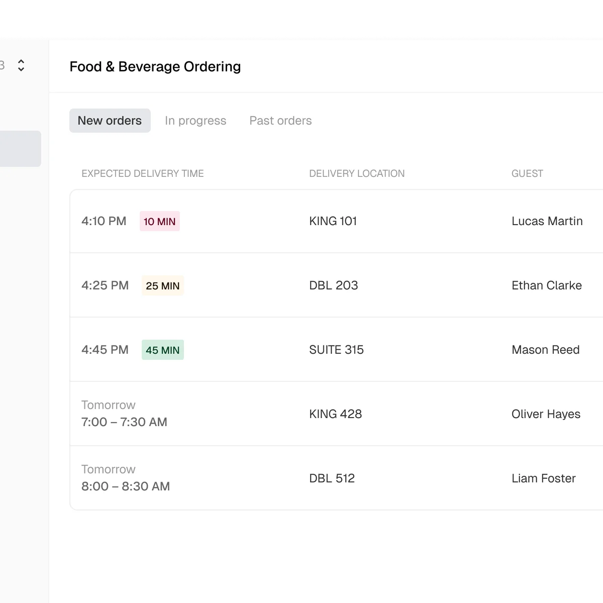 New-orders queue sorted by expected delivery time with urgency badges